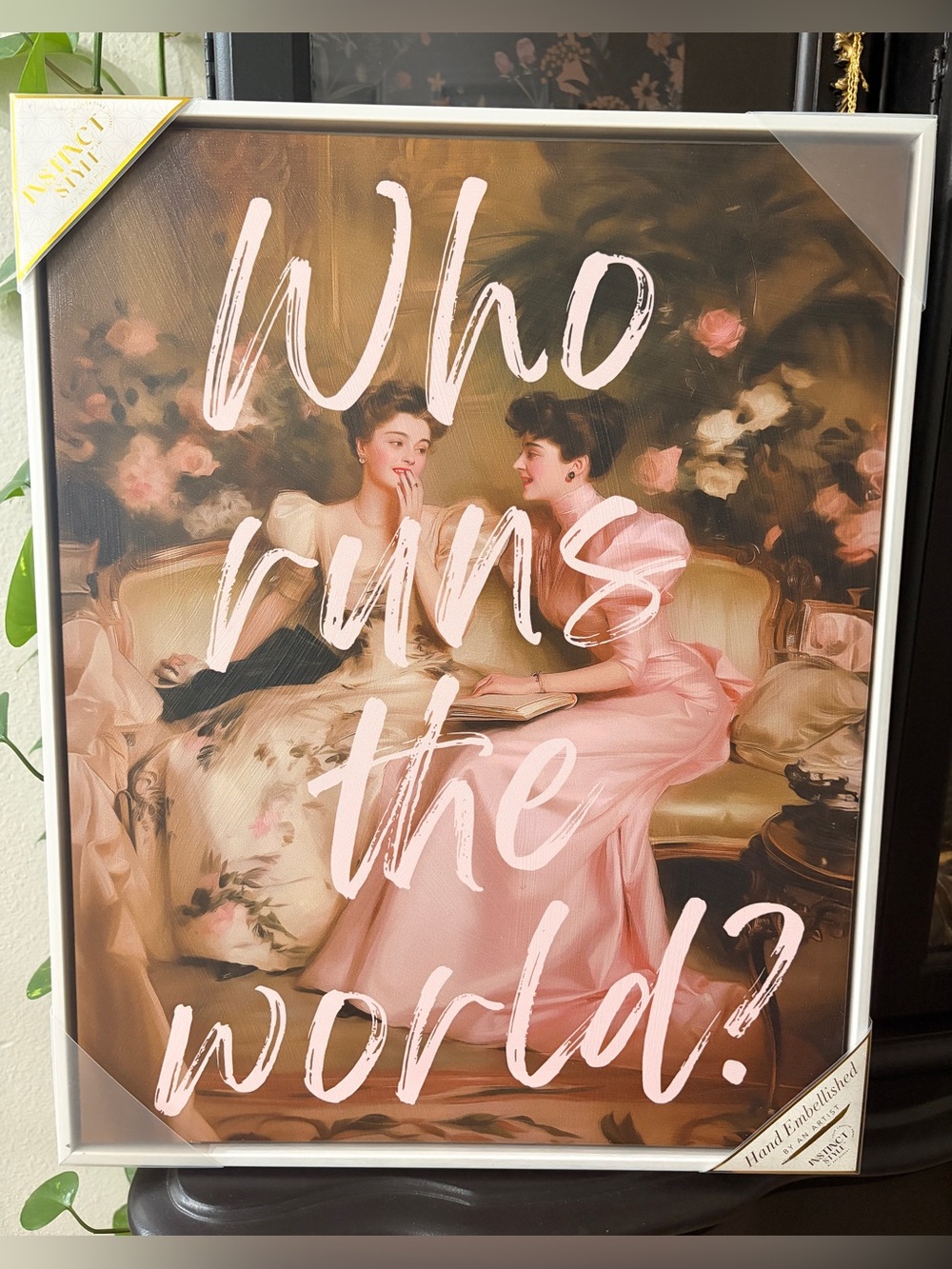 Vintage Portrait Wall art framed - Who Runs the World?' - 20” x 16”